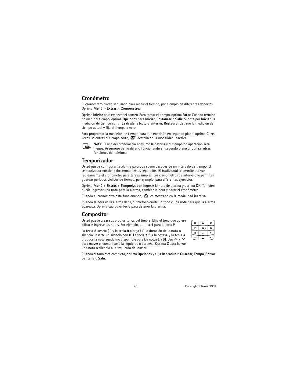 Cronómetro, Temporizador, Compositor | Nokia 1100 User Manual | Page 85 / 137