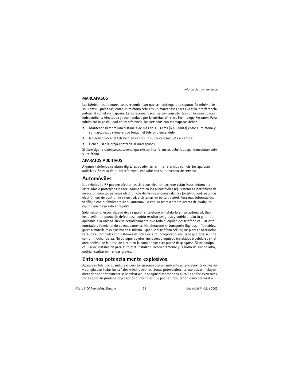 Automóviles, Entornos potencialmente explosivos | Nokia 1100 User Manual | Page 90 / 137