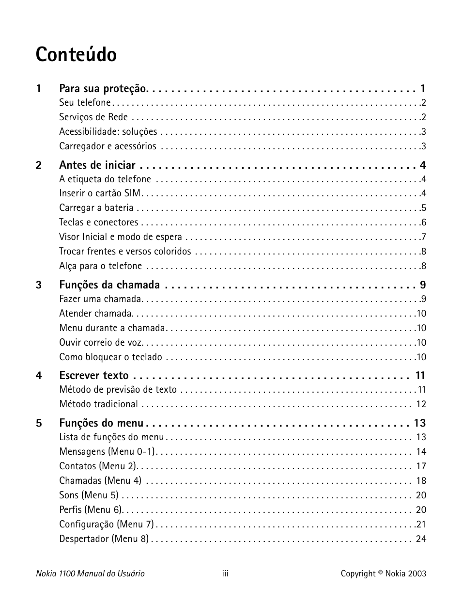 Conteúdo | Nokia 1100 User Manual | Page 98 / 137