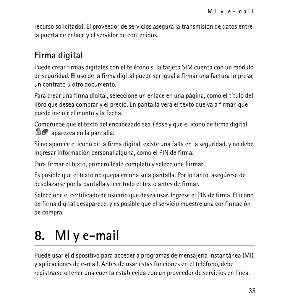 Firma digital, Mi y e-mail | Nokia 5130 User Manual | Page 117 / 173