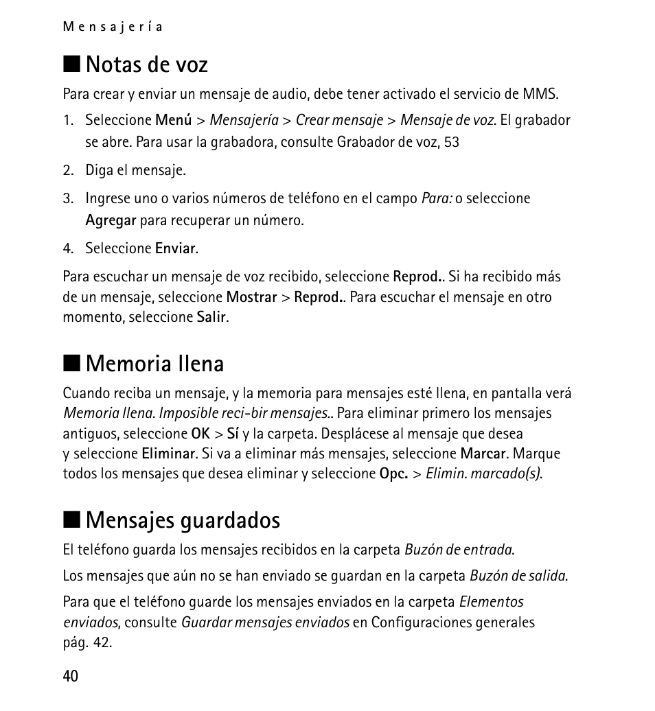 Notas de voz, Memoria llena, Mensajes guardados | Notas de voz memoria llena mensajes guardados, N notas de voz, N mensajes guardados | Nokia 5130 User Manual | Page 122 / 173