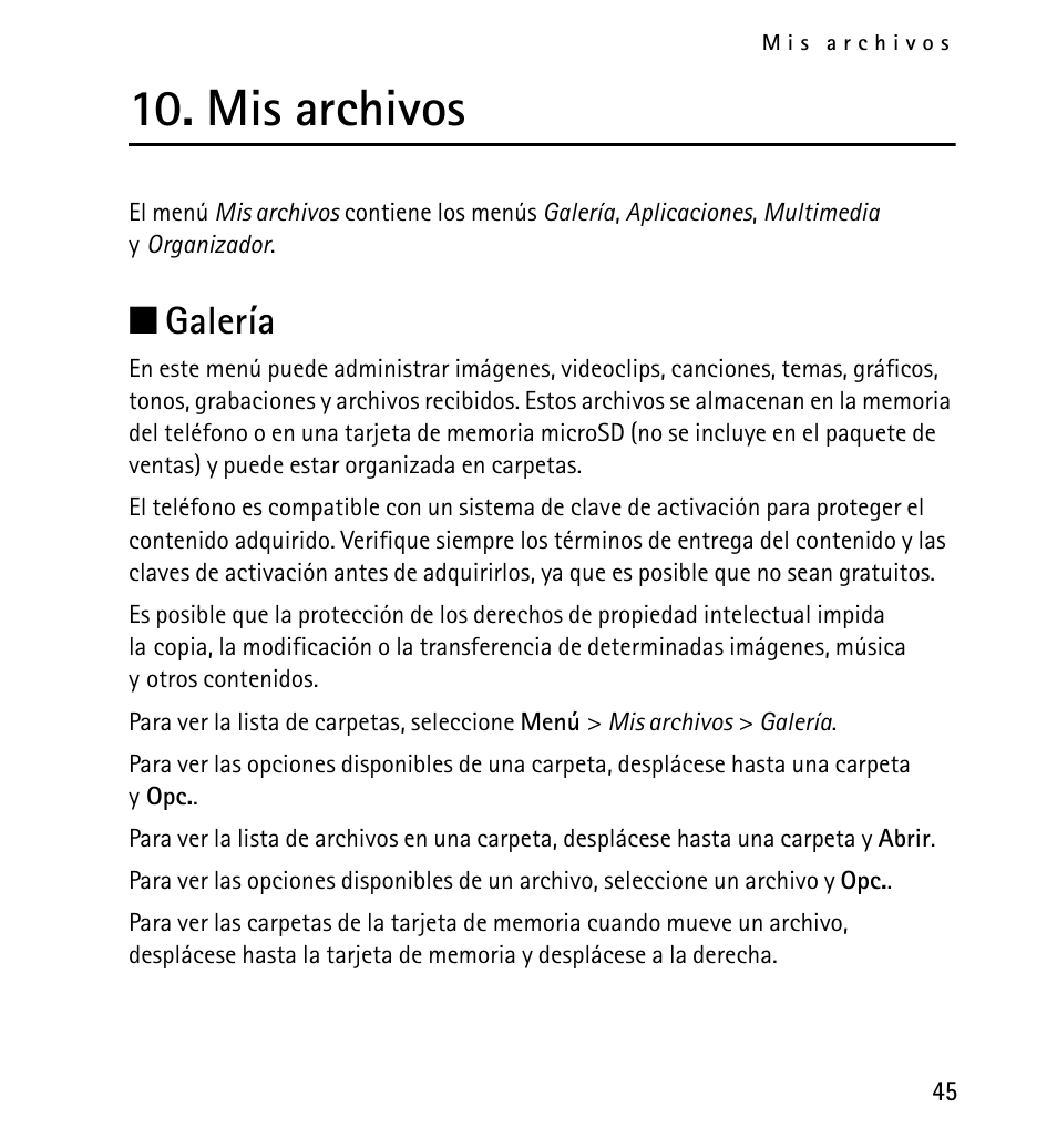 Mis archivos, Galería, N galería | Nokia 5130 User Manual | Page 127 / 173