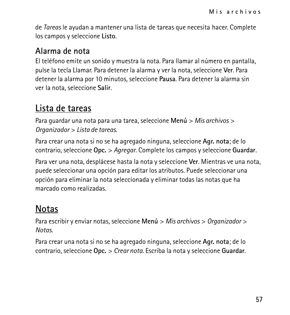 Alarma de nota, Lista de tareas, Notas | Nokia 5130 User Manual | Page 139 / 173