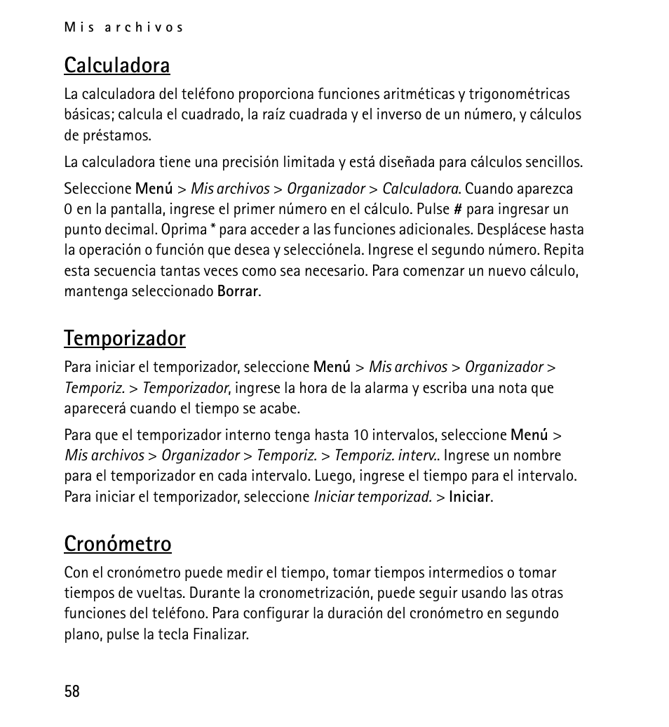 Calculadora, Temporizador, Cronómetro | Nokia 5130 User Manual | Page 140 / 173