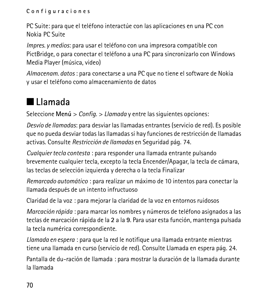 Llamada, En llamada pá, N llamada | Nokia 5130 User Manual | Page 152 / 173