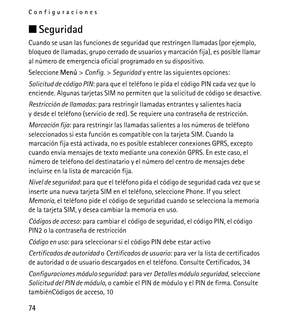 Seguridad, N seguridad | Nokia 5130 User Manual | Page 156 / 173