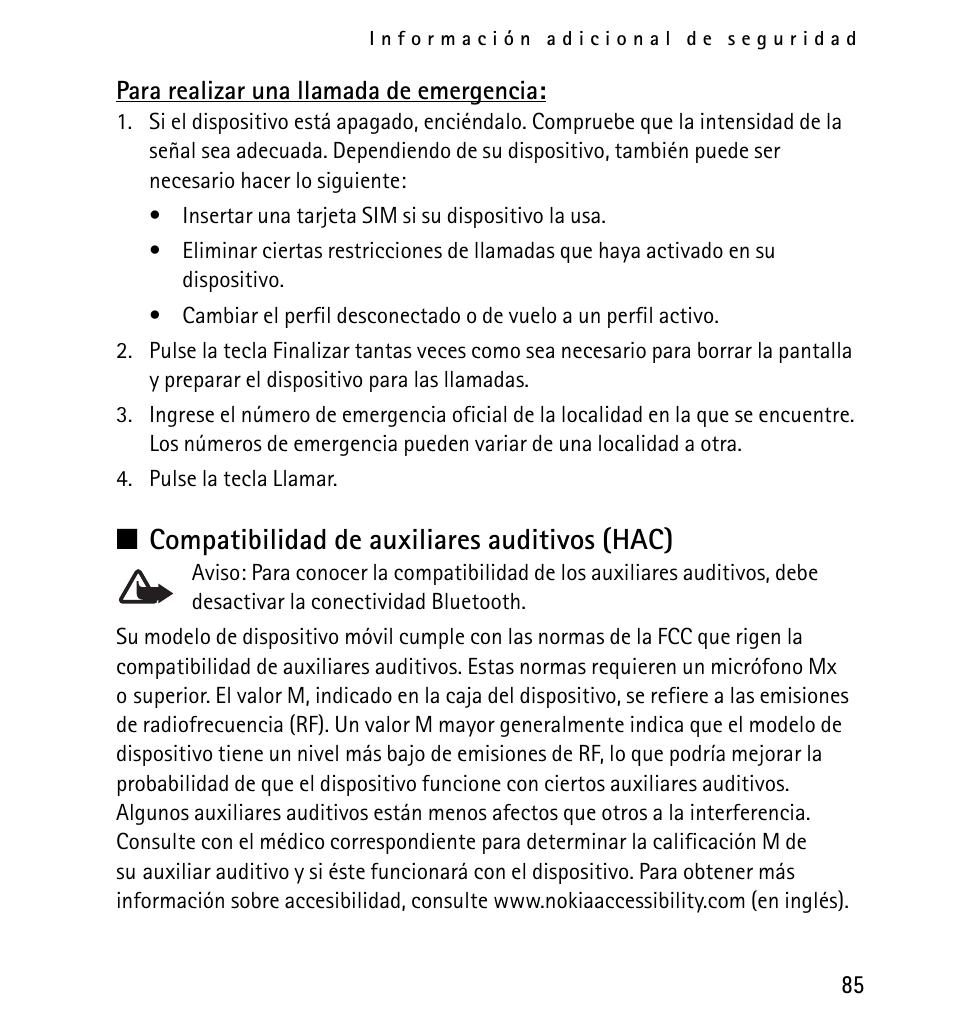 N compatibilidad de auxiliares auditivos (hac) | Nokia 5130 User Manual | Page 167 / 173