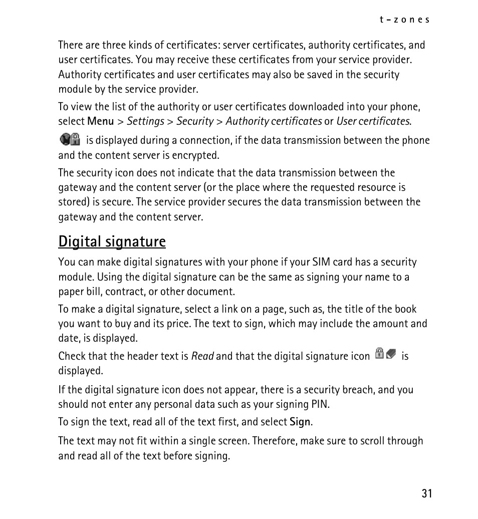 Digital signature | Nokia 5130 User Manual | Page 31 / 173