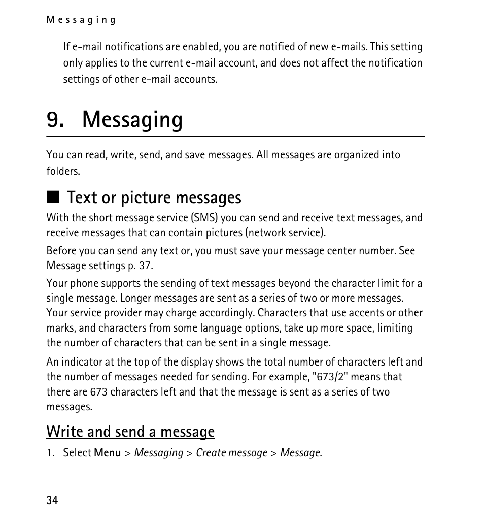 Messaging, Text or picture messages, Write and send a message | N text or picture messages | Nokia 5130 User Manual | Page 34 / 173