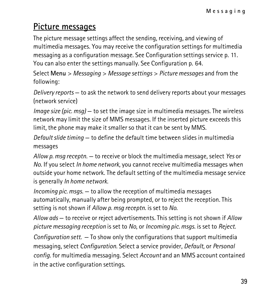 Picture messages | Nokia 5130 User Manual | Page 39 / 173