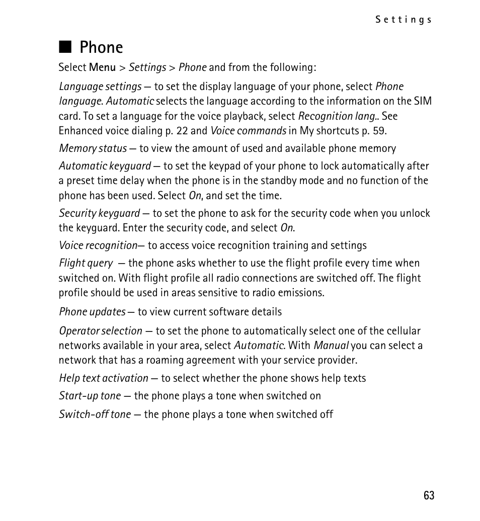 Phone, Phone p. 63, N phone | Nokia 5130 User Manual | Page 63 / 173