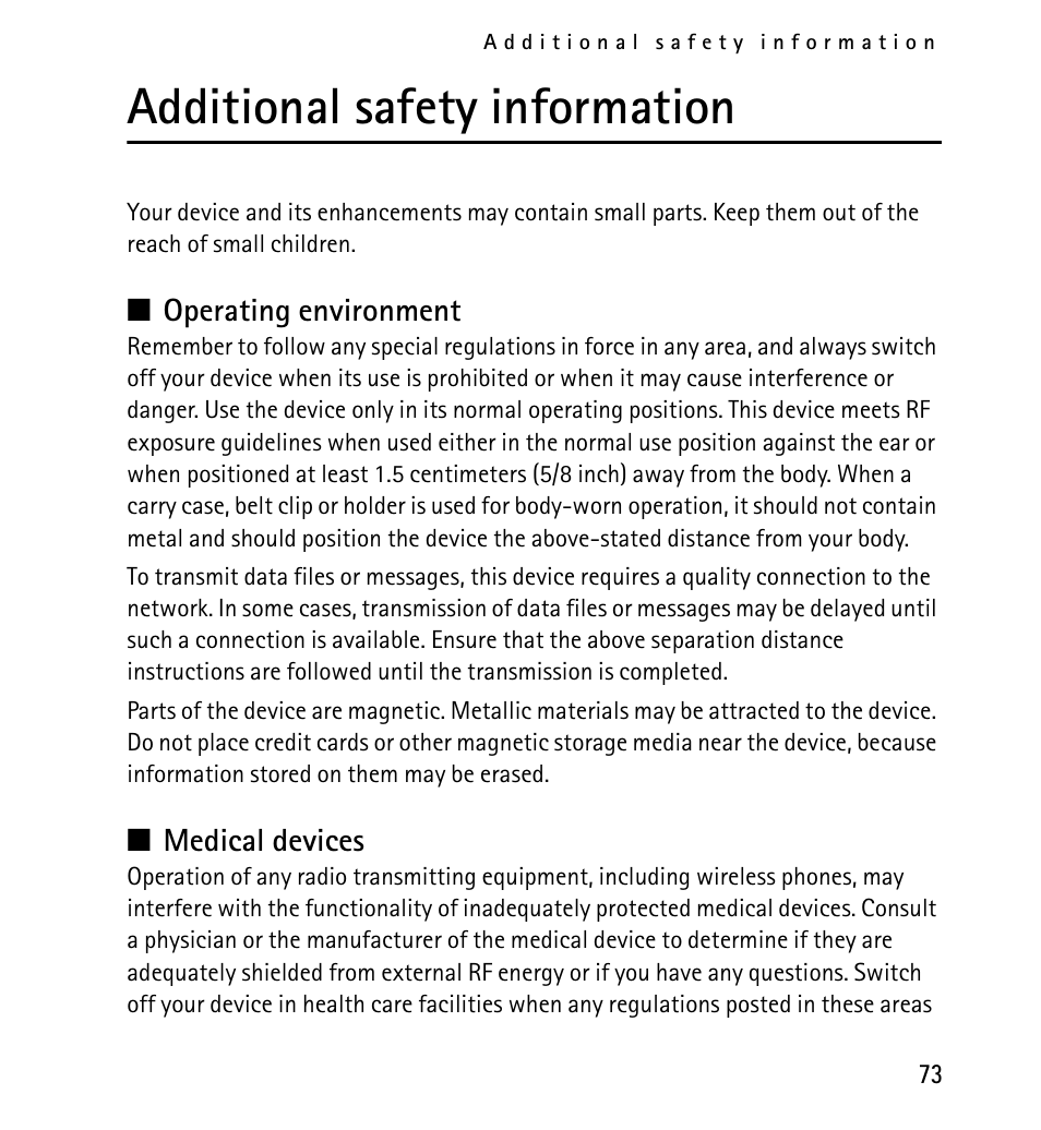 Additional safety information | Nokia 5130 User Manual | Page 73 / 173