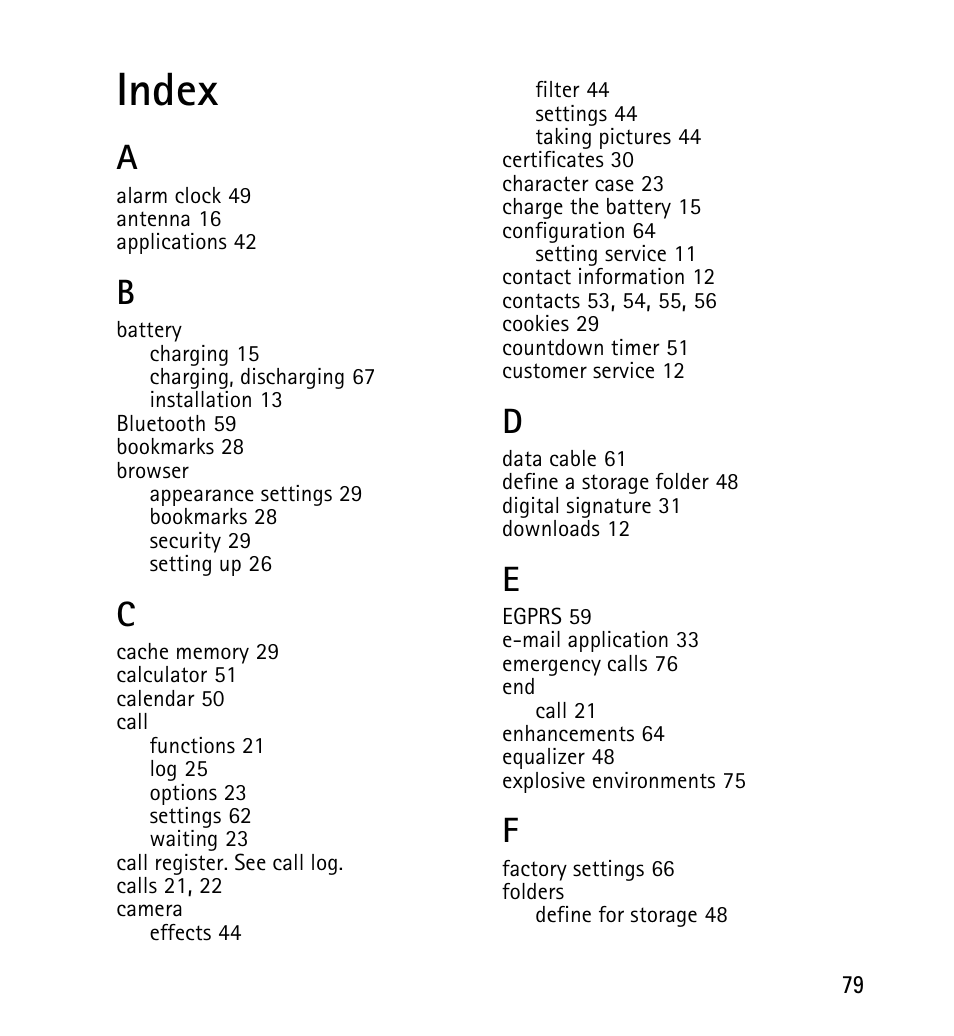 Index | Nokia 5130 User Manual | Page 79 / 173