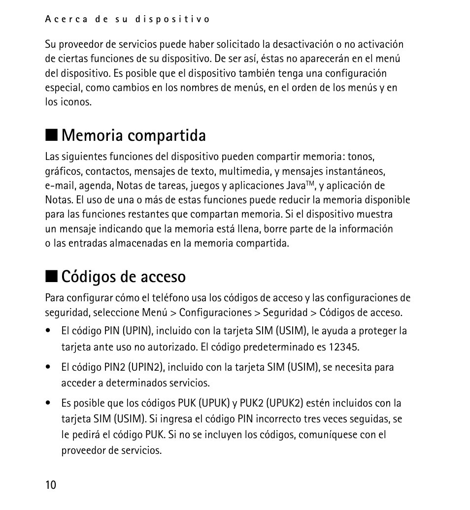Memoria compartida, Códigos de acceso, Memoria compartida códigos de acceso | N códigos de acceso | Nokia 5130 User Manual | Page 92 / 173