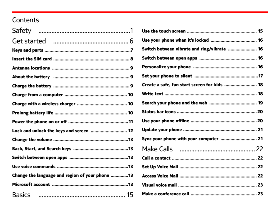 Contents safety get started, Basics, Make calls | Nokia Lumia 928 User Manual | Page 3 / 83
