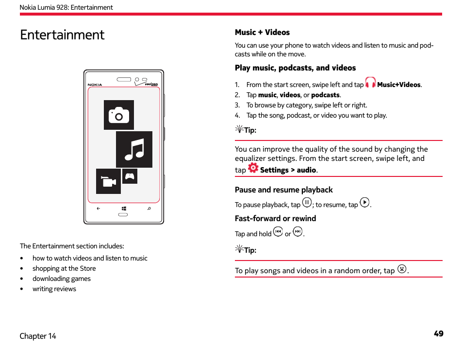 Entertainment | Nokia Lumia 928 User Manual | Page 50 / 83