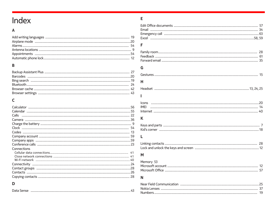 Index | Nokia Lumia 928 User Manual | Page 82 / 83