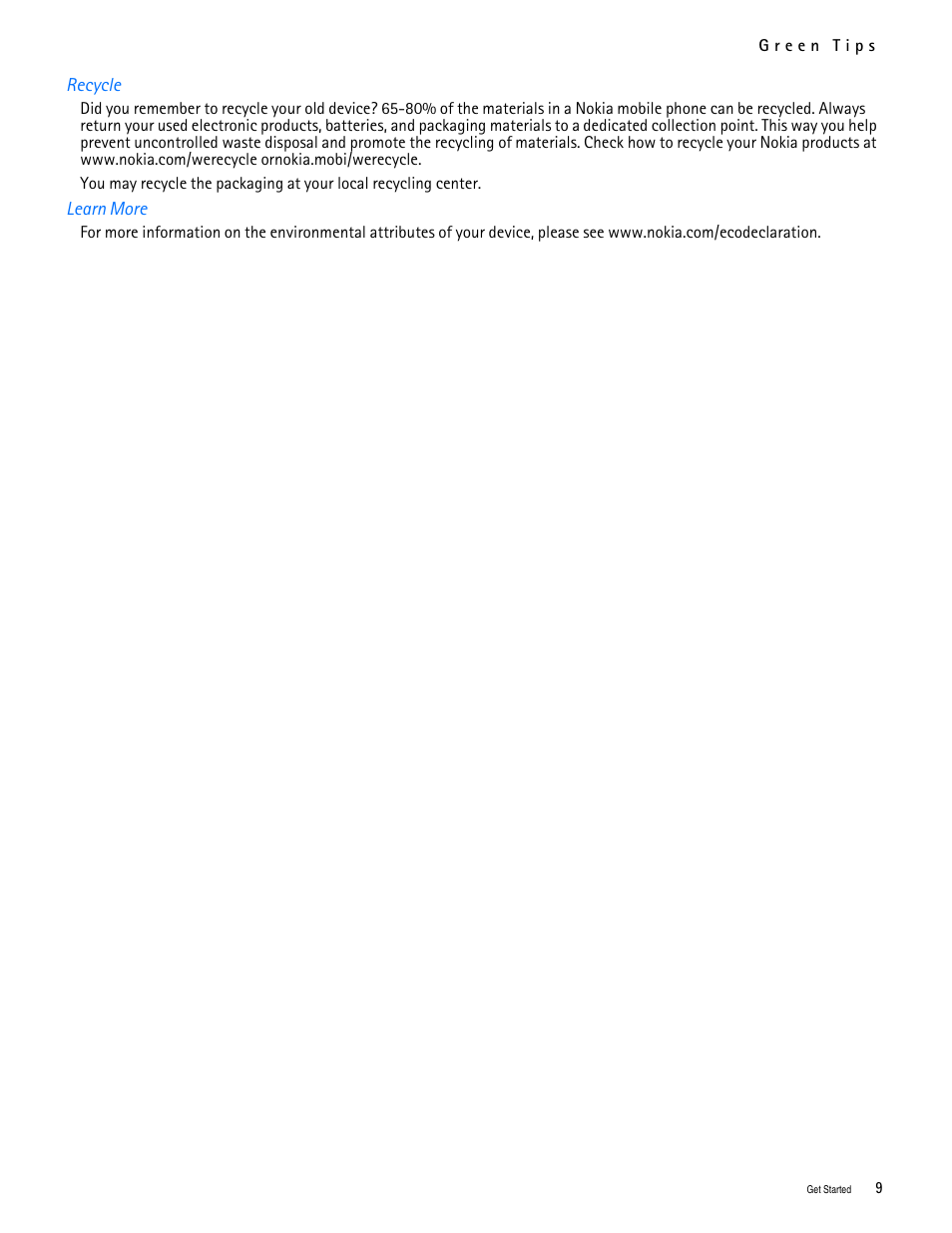 Title - recycle, Title - learn more | Nokia 7705 Twist User Manual | Page 10 / 125