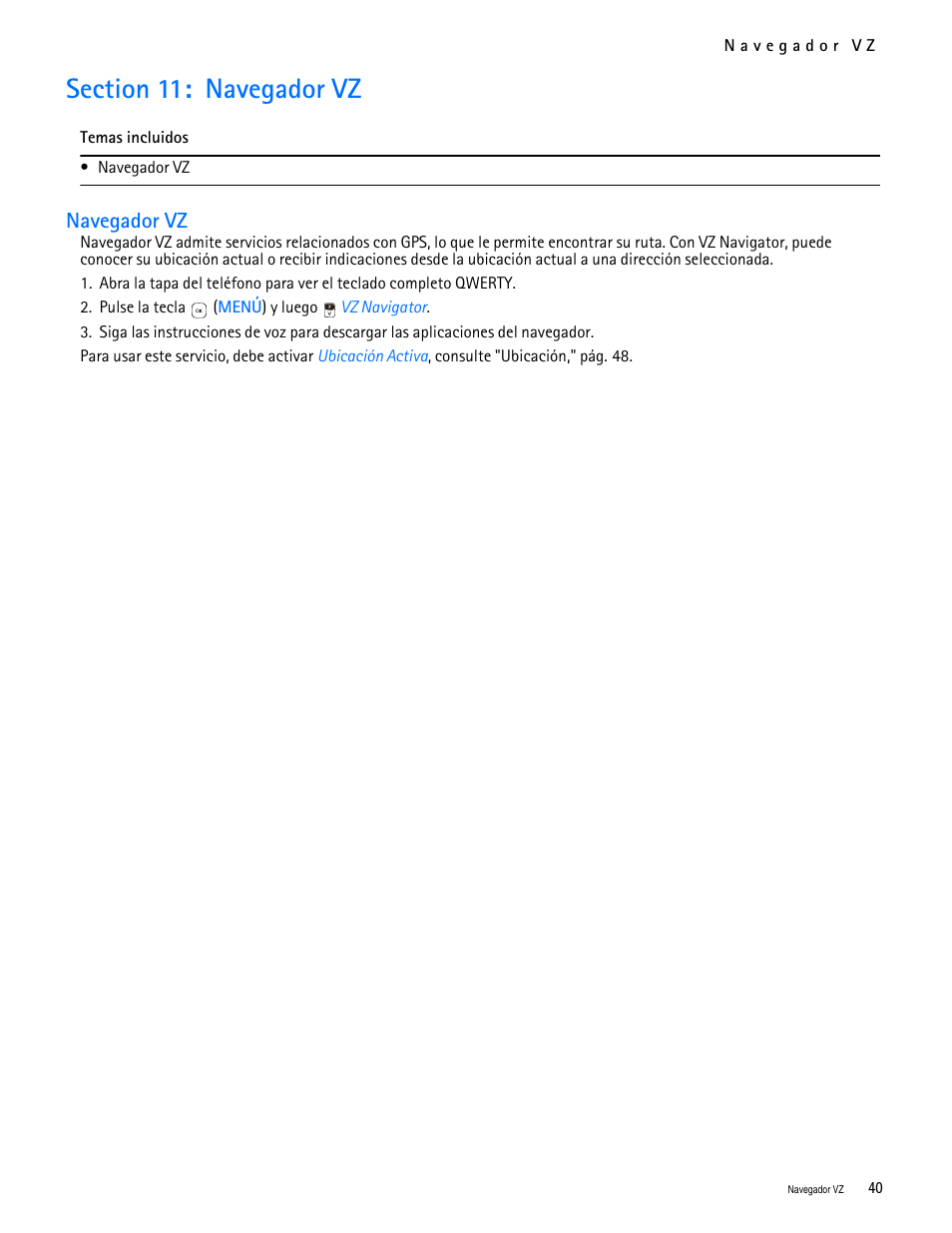 Title - section 11: navegador vz, Title - navegador vz, Section 11: navegador vz | Navegador vz | Nokia 7705 Twist User Manual | Page 102 / 125