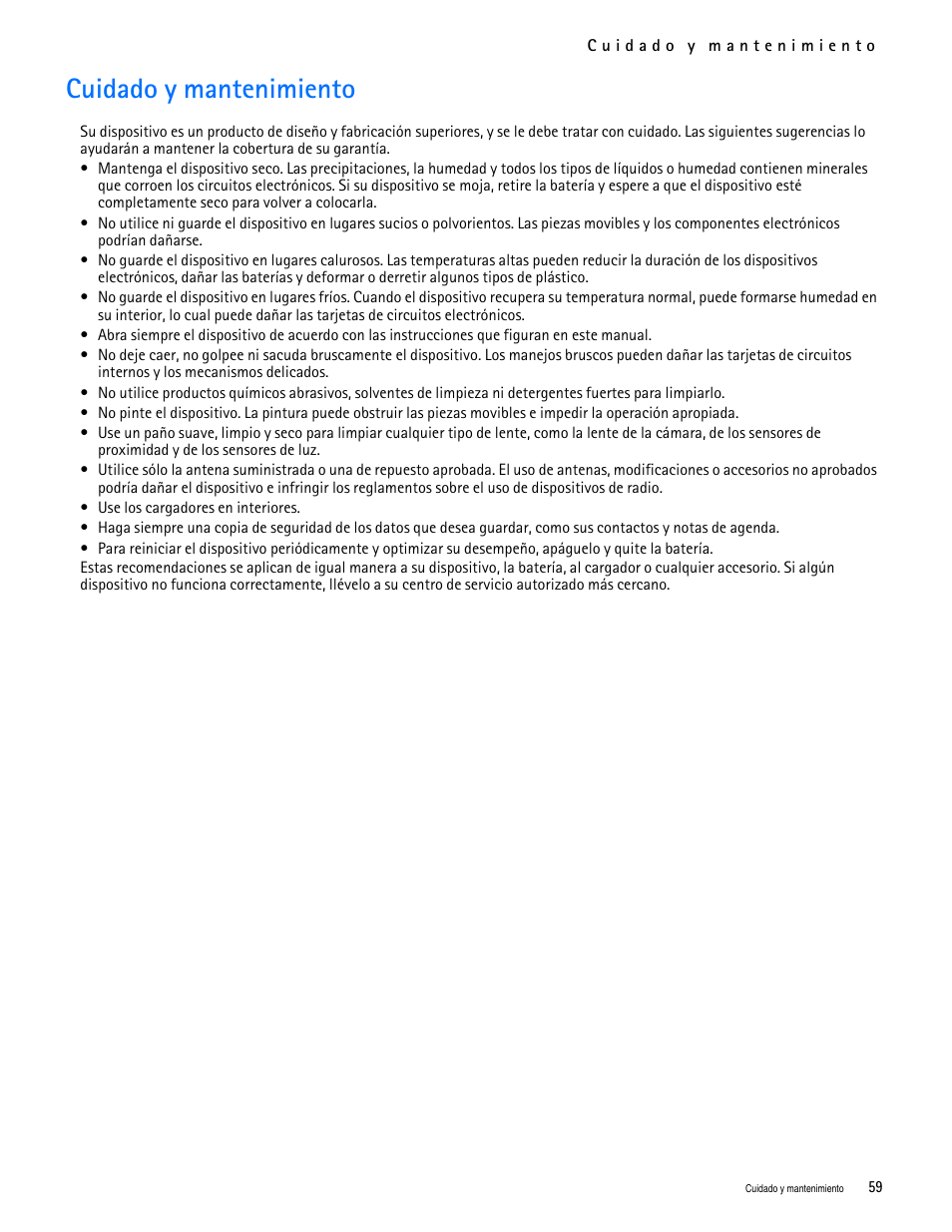 Title - cuidado y mantenimiento, Cuidado y mantenimiento | Nokia 7705 Twist User Manual | Page 121 / 125