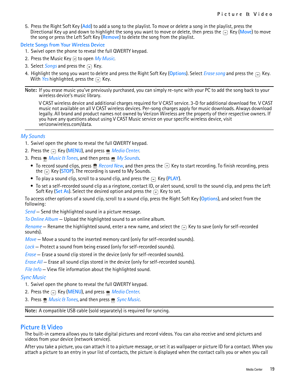 Title - my sounds, Title - sync music, Title - picture & video | Picture & video | Nokia 7705 Twist User Manual | Page 20 / 125