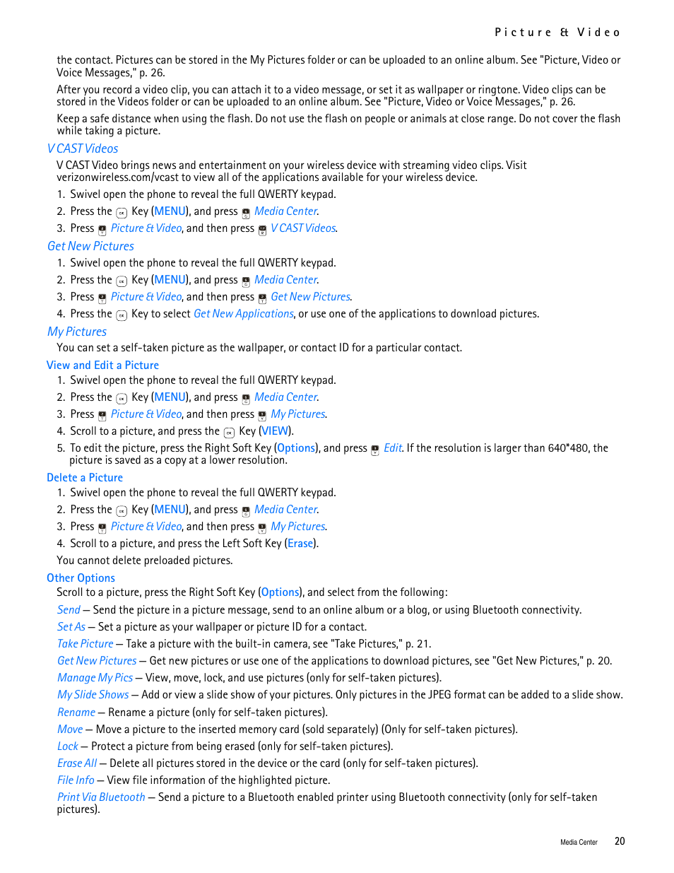 Title - v cast videos, Title - get new pictures, Title - my pictures | Nokia 7705 Twist User Manual | Page 21 / 125