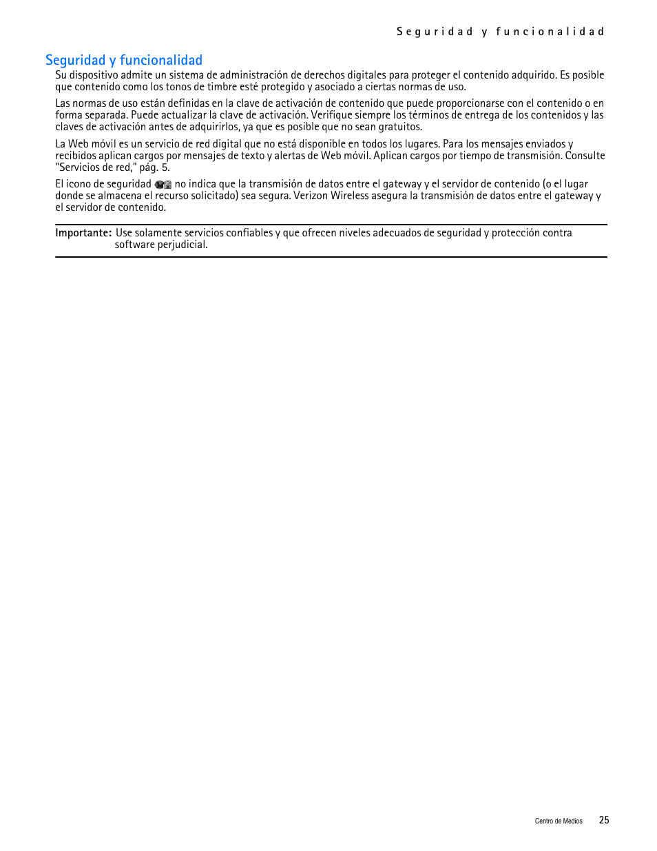 Title - seguridad y funcionalidad, Seguridad y funcionalidad | Nokia 7705 Twist User Manual | Page 87 / 125