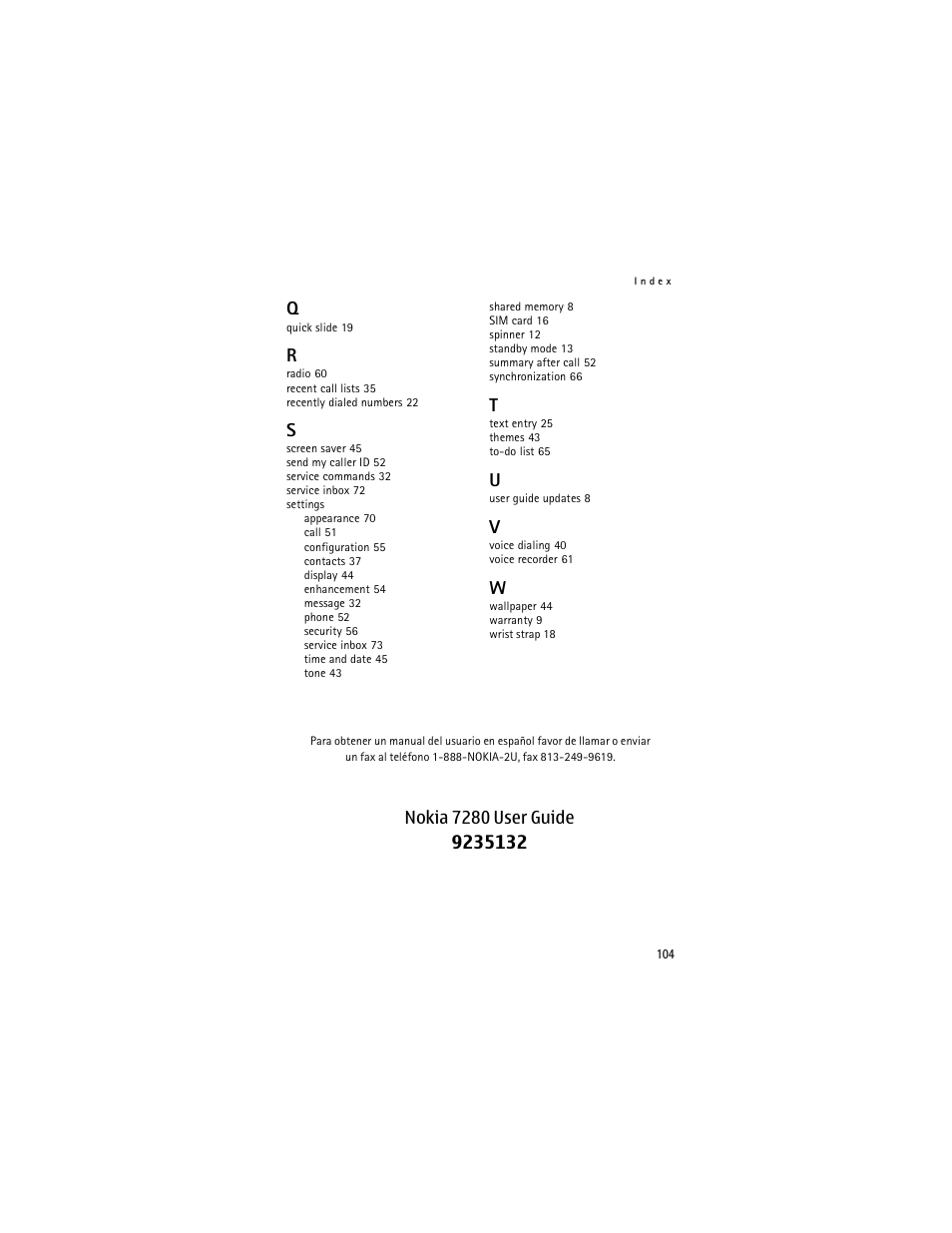 Nokia 7280 user guide | Nokia 7280 User Manual | Page 105 / 105