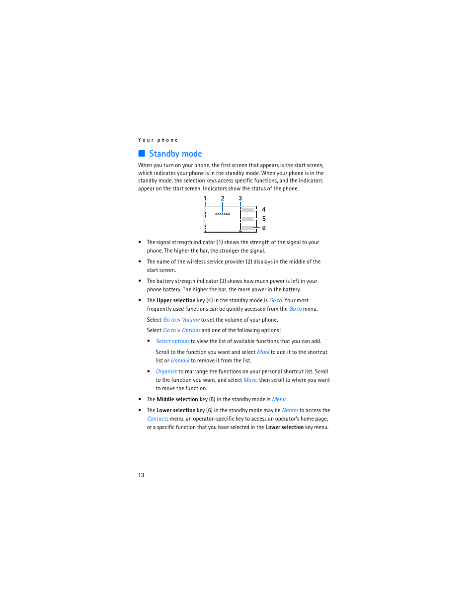Standby mode on, Standby mode | Nokia 7280 User Manual | Page 14 / 105
