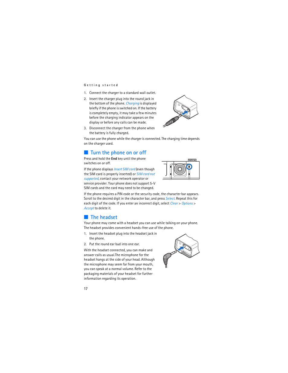 Turn the phone on or off, The headset | Nokia 7280 User Manual | Page 18 / 105