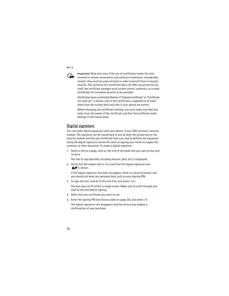Digital signature | Nokia 7280 User Manual | Page 76 / 105