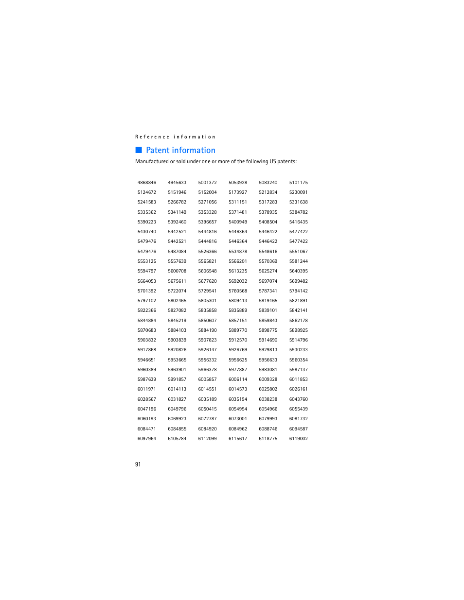 Patent information | Nokia 7280 User Manual | Page 92 / 105