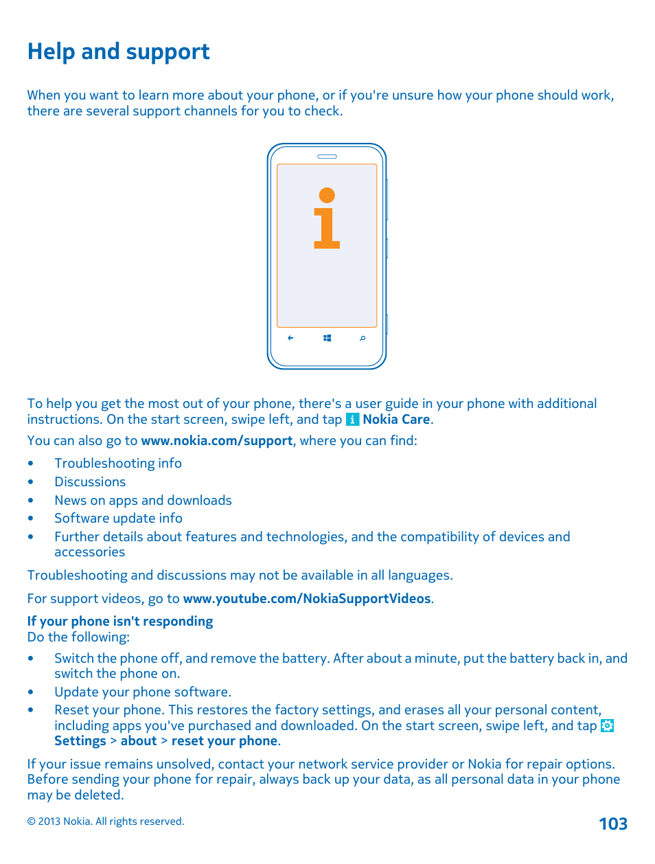 Help and support | Nokia Lumia 620 User Manual | Page 103 / 110