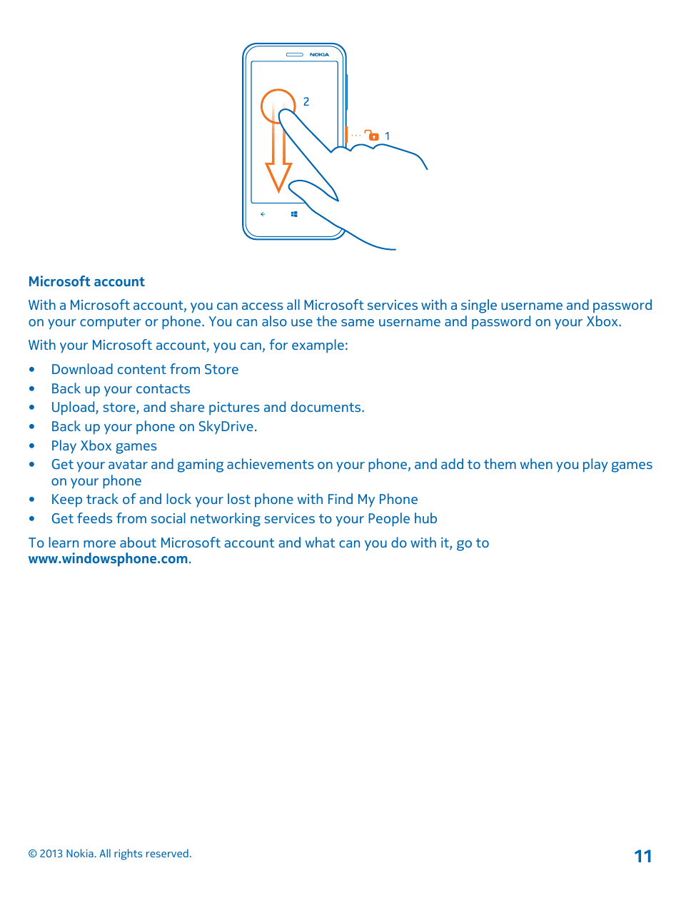 Microsoft account | Nokia Lumia 620 User Manual | Page 11 / 110