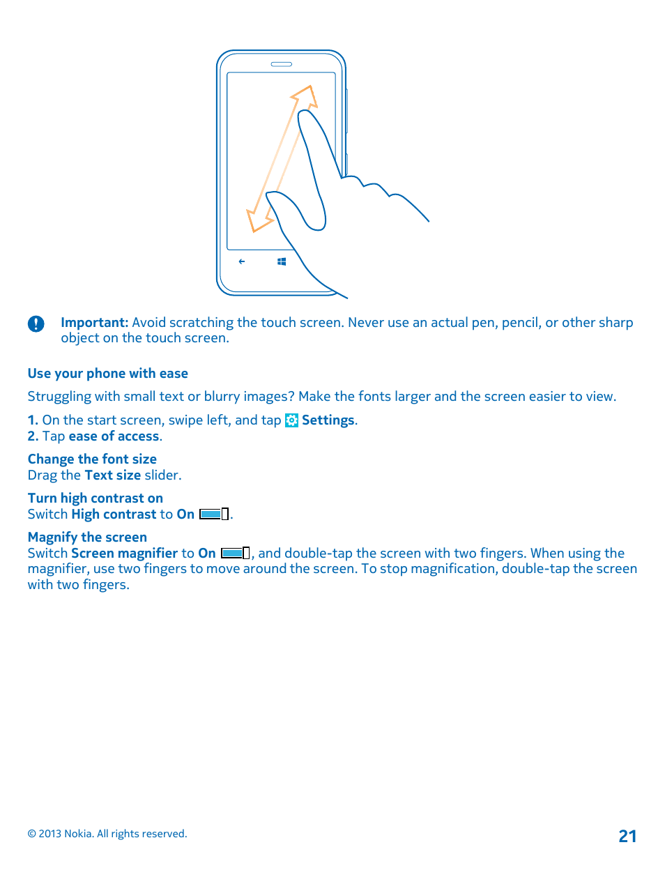 Use your phone with ease | Nokia Lumia 620 User Manual | Page 21 / 110