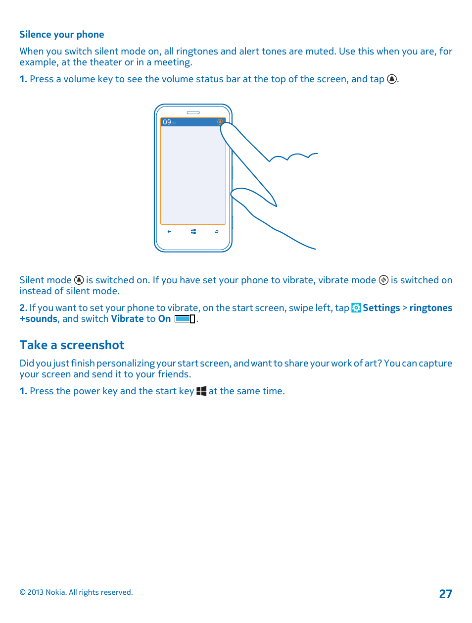 Silence your phone, Take a screenshot | Nokia Lumia 620 User Manual | Page 27 / 110