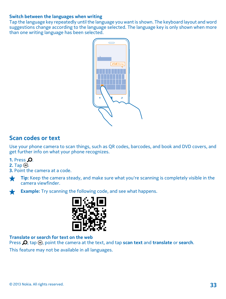 Scan codes or text | Nokia Lumia 620 User Manual | Page 33 / 110