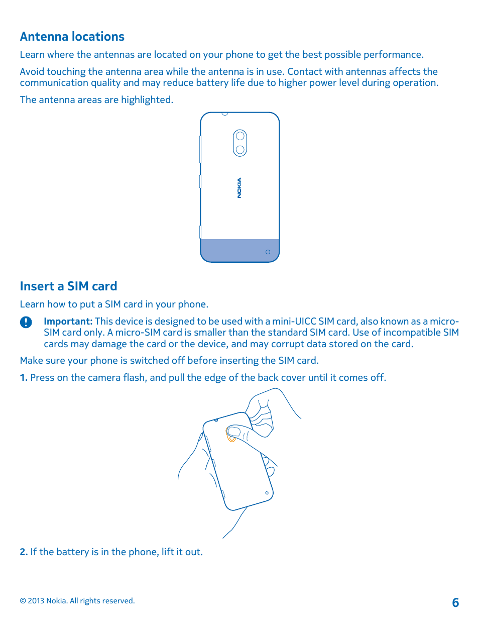 Antenna locations, Insert a sim card | Nokia Lumia 620 User Manual | Page 6 / 110