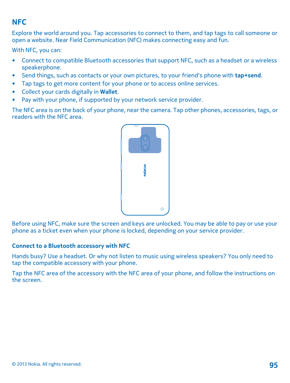 Connect to a bluetooth accessory with nfc, Nfc 95 | Nokia Lumia 620 User Manual | Page 95 / 110