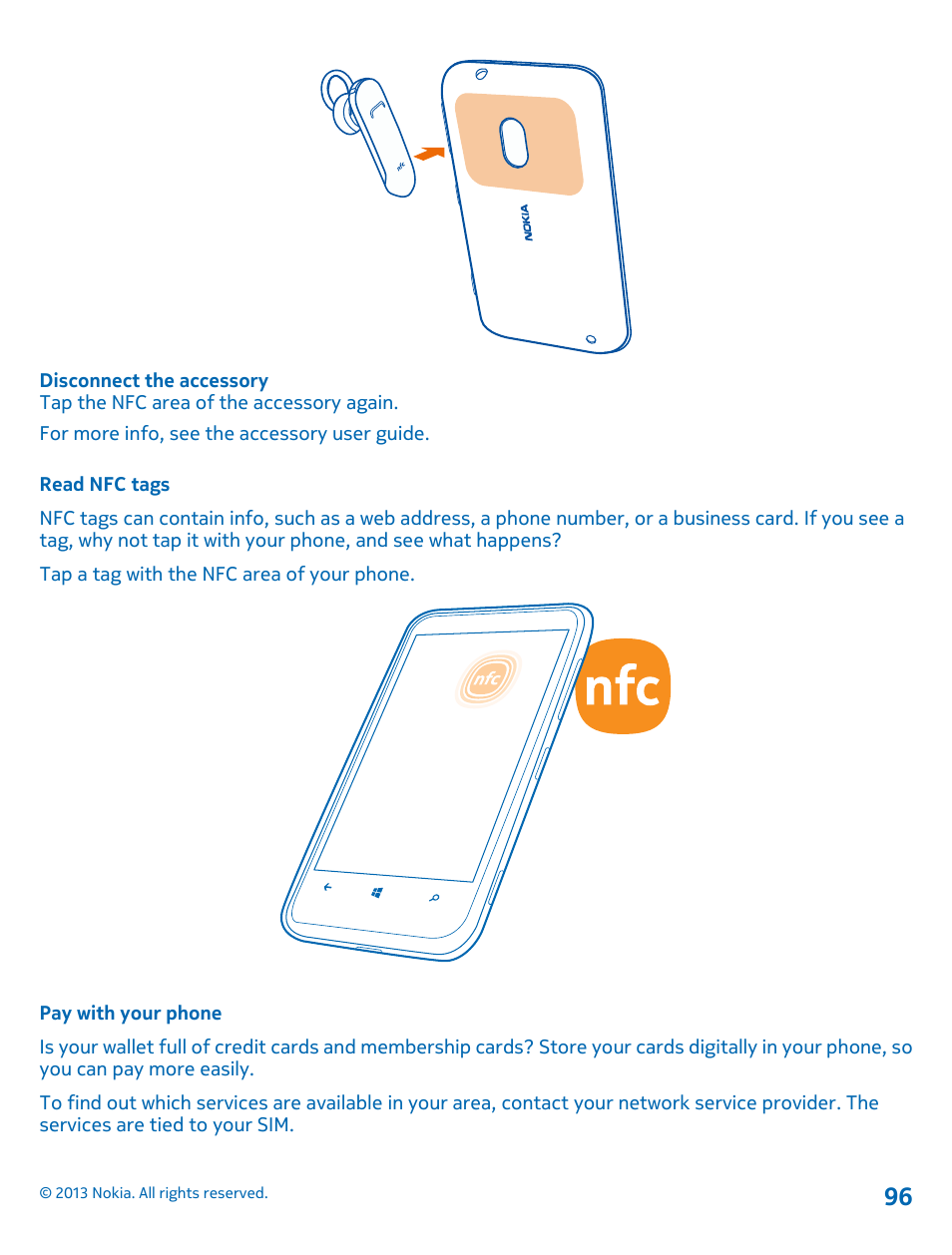 Read nfc tags, Pay with your phone | Nokia Lumia 620 User Manual | Page 96 / 110