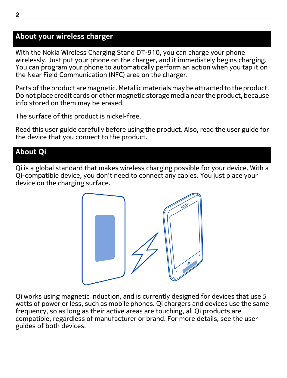 About your wireless charger, About qi | Nokia DT-910 User Manual | Page 2 / 9