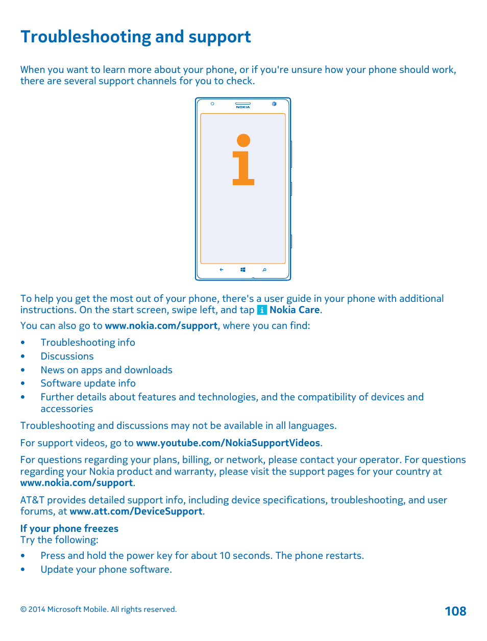 Troubleshooting and support | Nokia Lumia 1520 User Manual | Page 108 / 115