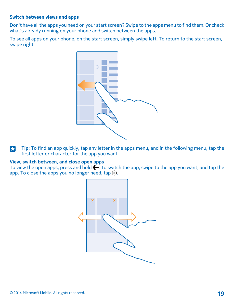 Switch between views and apps | Nokia Lumia 1520 User Manual | Page 19 / 115