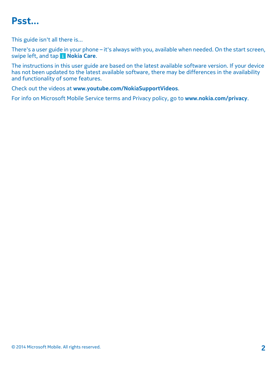 Psst | Nokia Lumia 1520 User Manual | Page 2 / 115