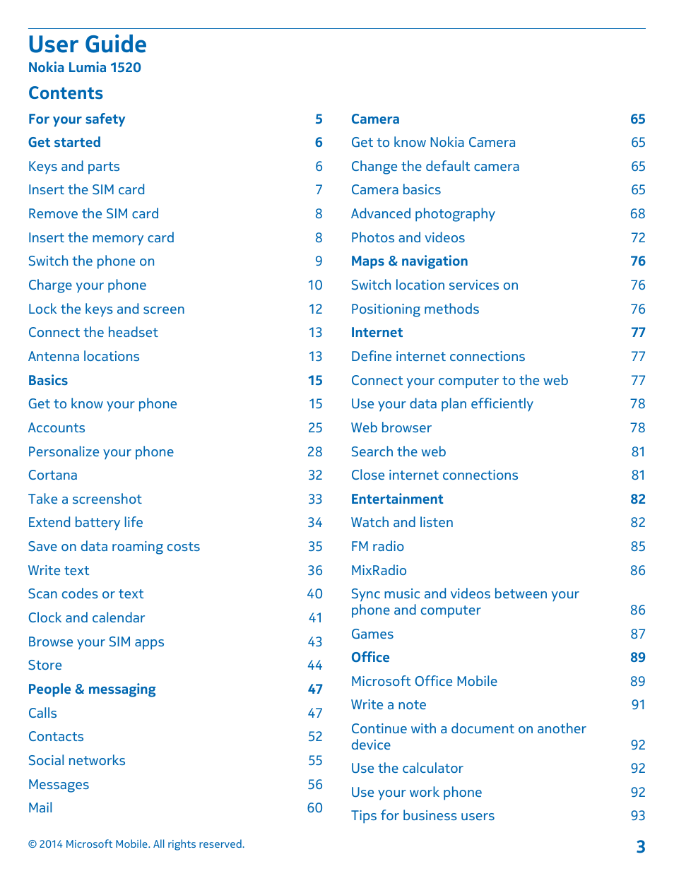 Nokia Lumia 1520 User Manual | Page 3 / 115