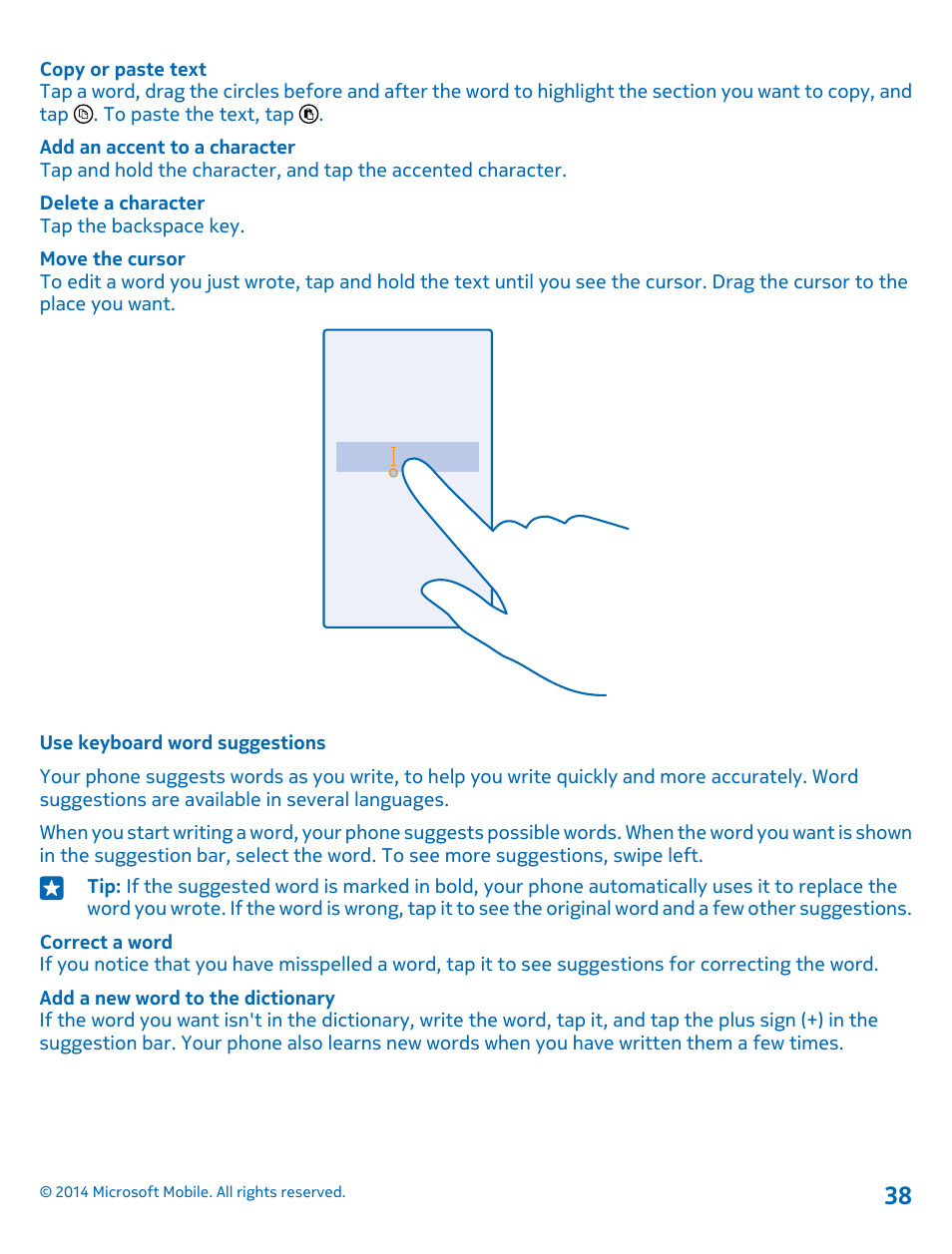 Use keyboard word suggestions | Nokia Lumia 1520 User Manual | Page 38 / 115