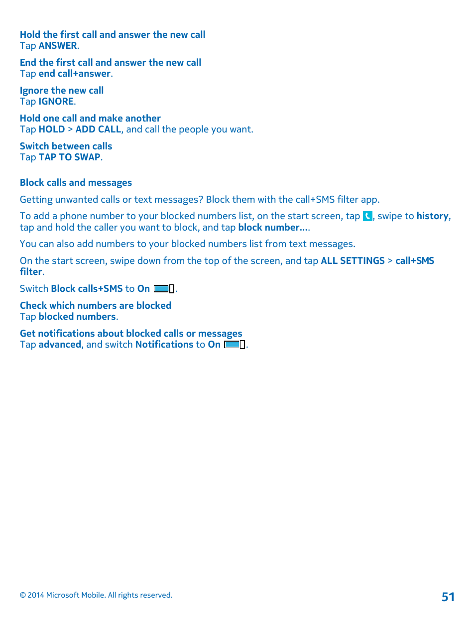 Block calls and messages | Nokia Lumia 1520 User Manual | Page 51 / 115