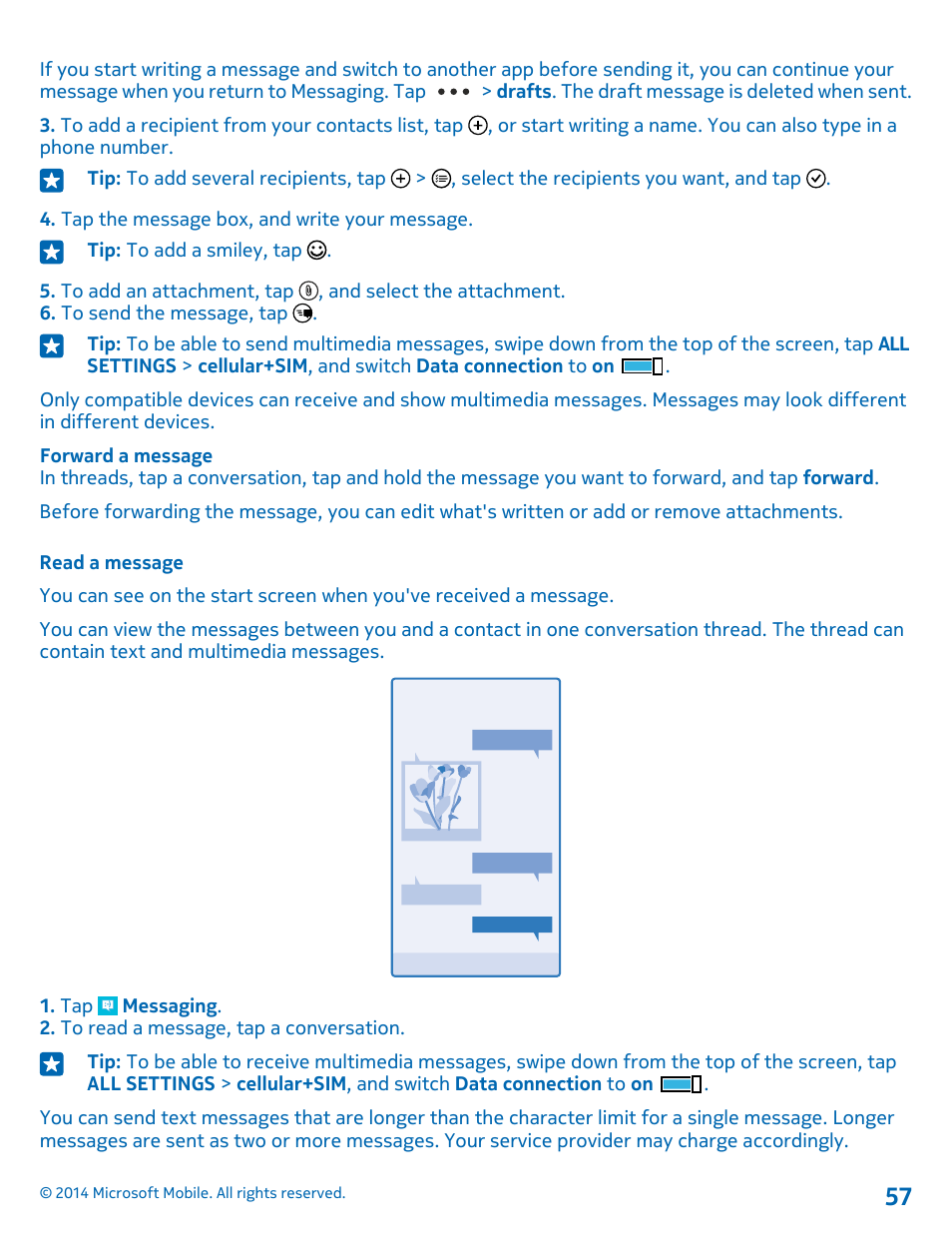 Read a message | Nokia Lumia 1520 User Manual | Page 57 / 115