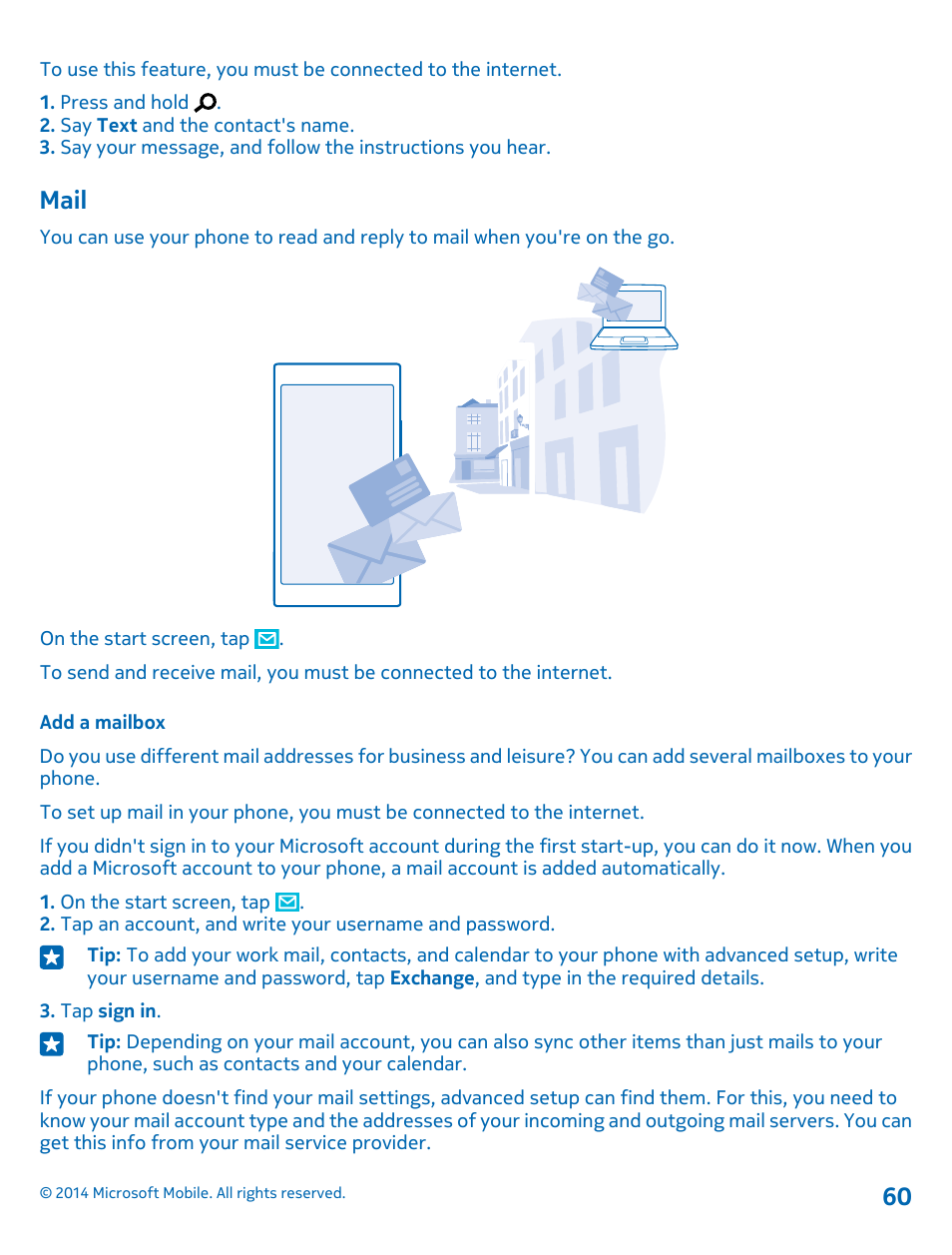 Mail, Add a mailbox | Nokia Lumia 1520 User Manual | Page 60 / 115