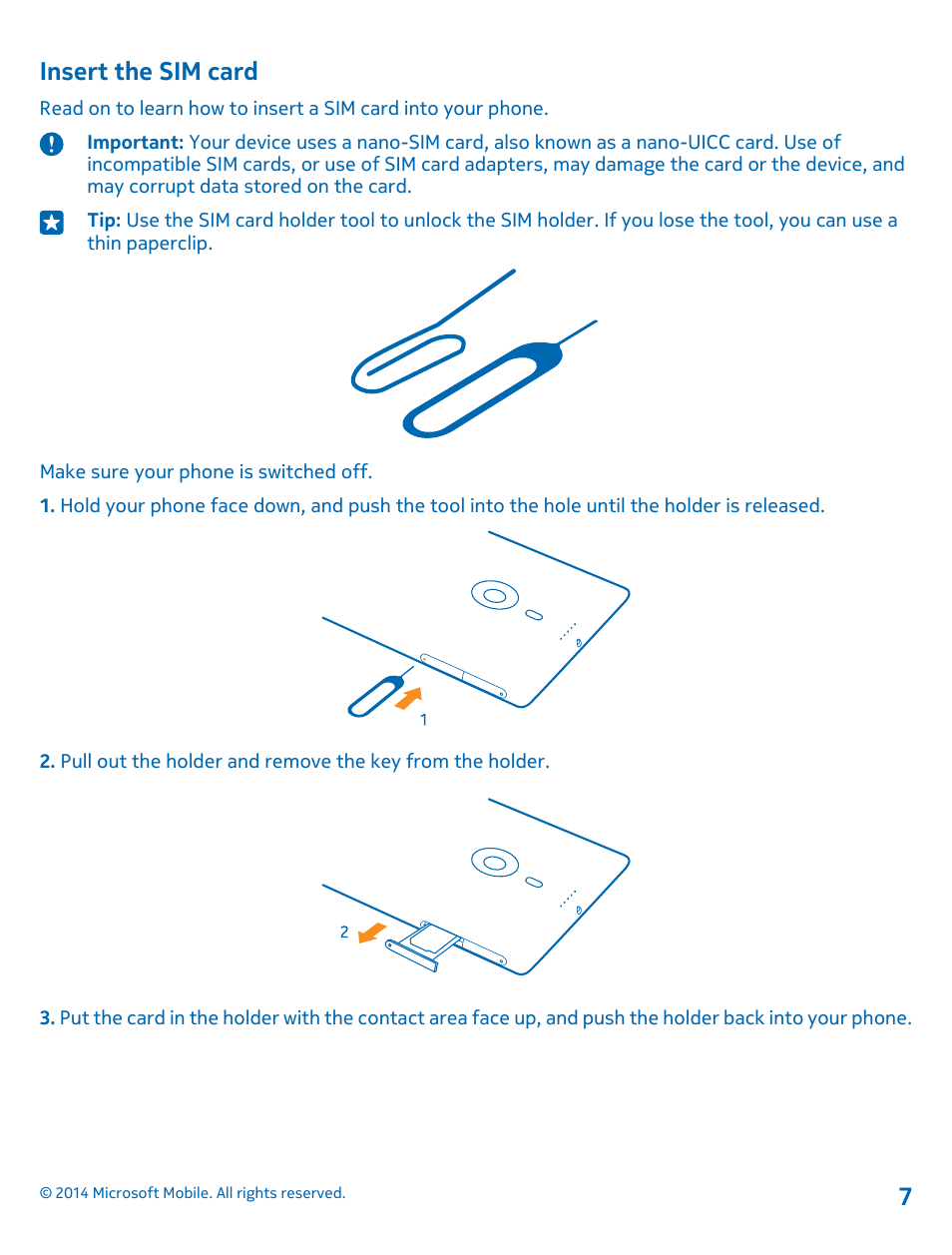 Insert the sim card | Nokia Lumia 1520 User Manual | Page 7 / 115